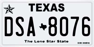TX license plate DSA8076