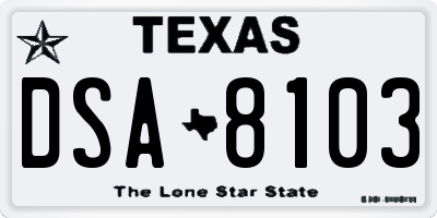 TX license plate DSA8103