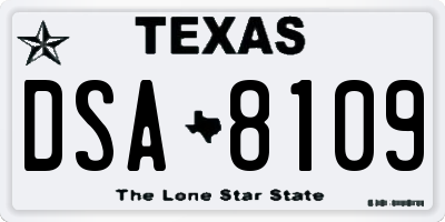 TX license plate DSA8109