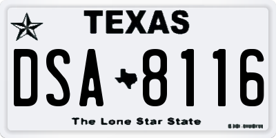 TX license plate DSA8116