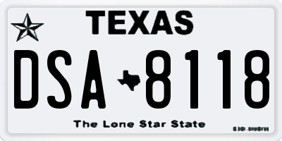 TX license plate DSA8118