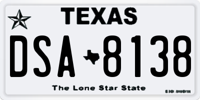 TX license plate DSA8138