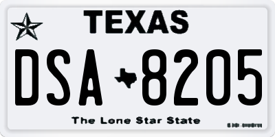 TX license plate DSA8205