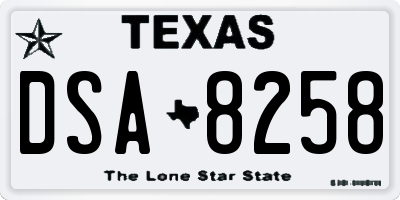 TX license plate DSA8258