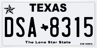 TX license plate DSA8315
