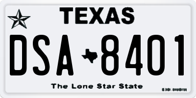 TX license plate DSA8401