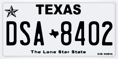 TX license plate DSA8402