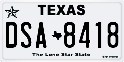 TX license plate DSA8418