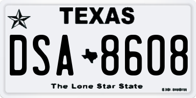 TX license plate DSA8608