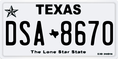 TX license plate DSA8670