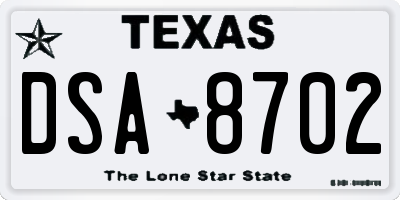TX license plate DSA8702