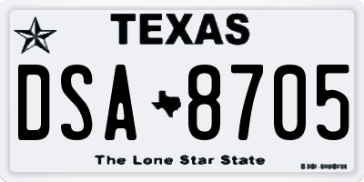 TX license plate DSA8705