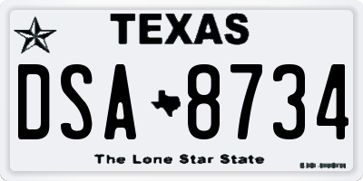 TX license plate DSA8734