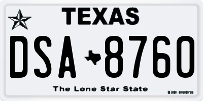 TX license plate DSA8760