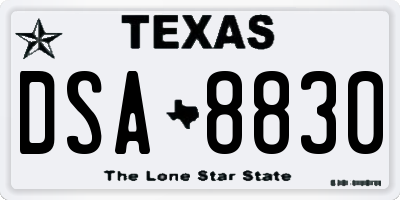 TX license plate DSA8830