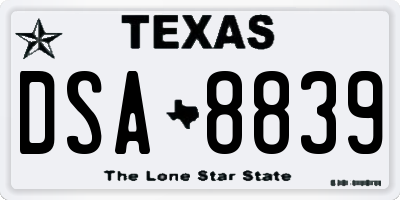 TX license plate DSA8839
