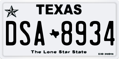 TX license plate DSA8934