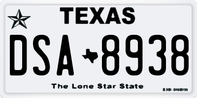 TX license plate DSA8938