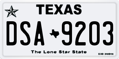 TX license plate DSA9203