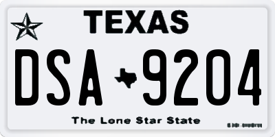 TX license plate DSA9204