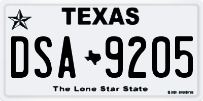 TX license plate DSA9205