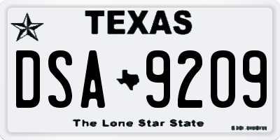 TX license plate DSA9209