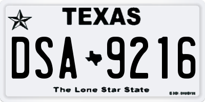 TX license plate DSA9216
