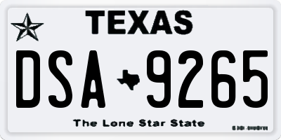TX license plate DSA9265