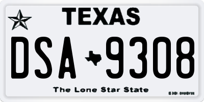 TX license plate DSA9308