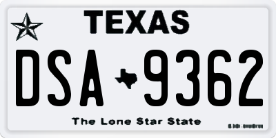 TX license plate DSA9362