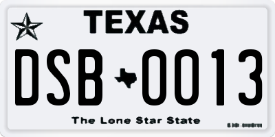 TX license plate DSB0013