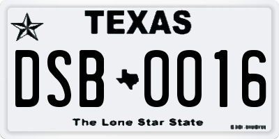 TX license plate DSB0016