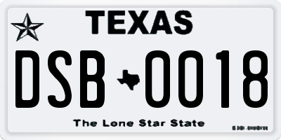 TX license plate DSB0018