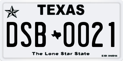 TX license plate DSB0021