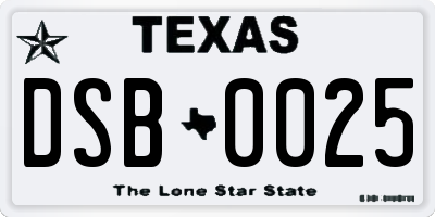 TX license plate DSB0025