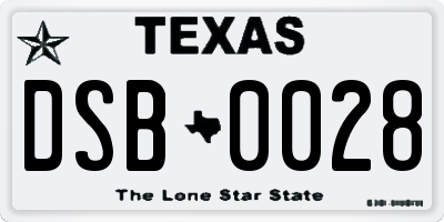 TX license plate DSB0028