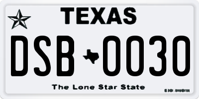 TX license plate DSB0030