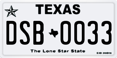 TX license plate DSB0033