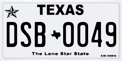 TX license plate DSB0049