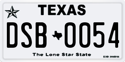 TX license plate DSB0054