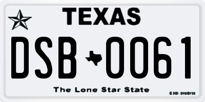 TX license plate DSB0061