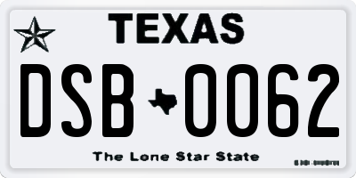 TX license plate DSB0062