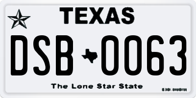 TX license plate DSB0063