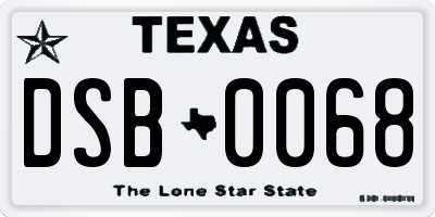 TX license plate DSB0068