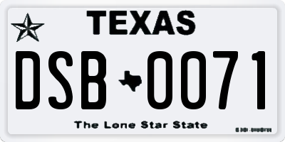 TX license plate DSB0071