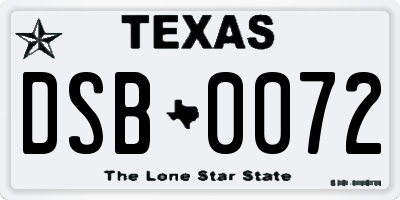 TX license plate DSB0072