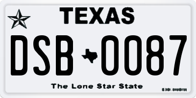 TX license plate DSB0087