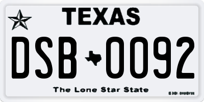 TX license plate DSB0092