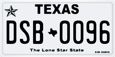 TX license plate DSB0096
