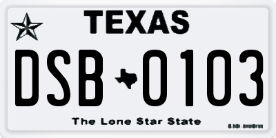 TX license plate DSB0103